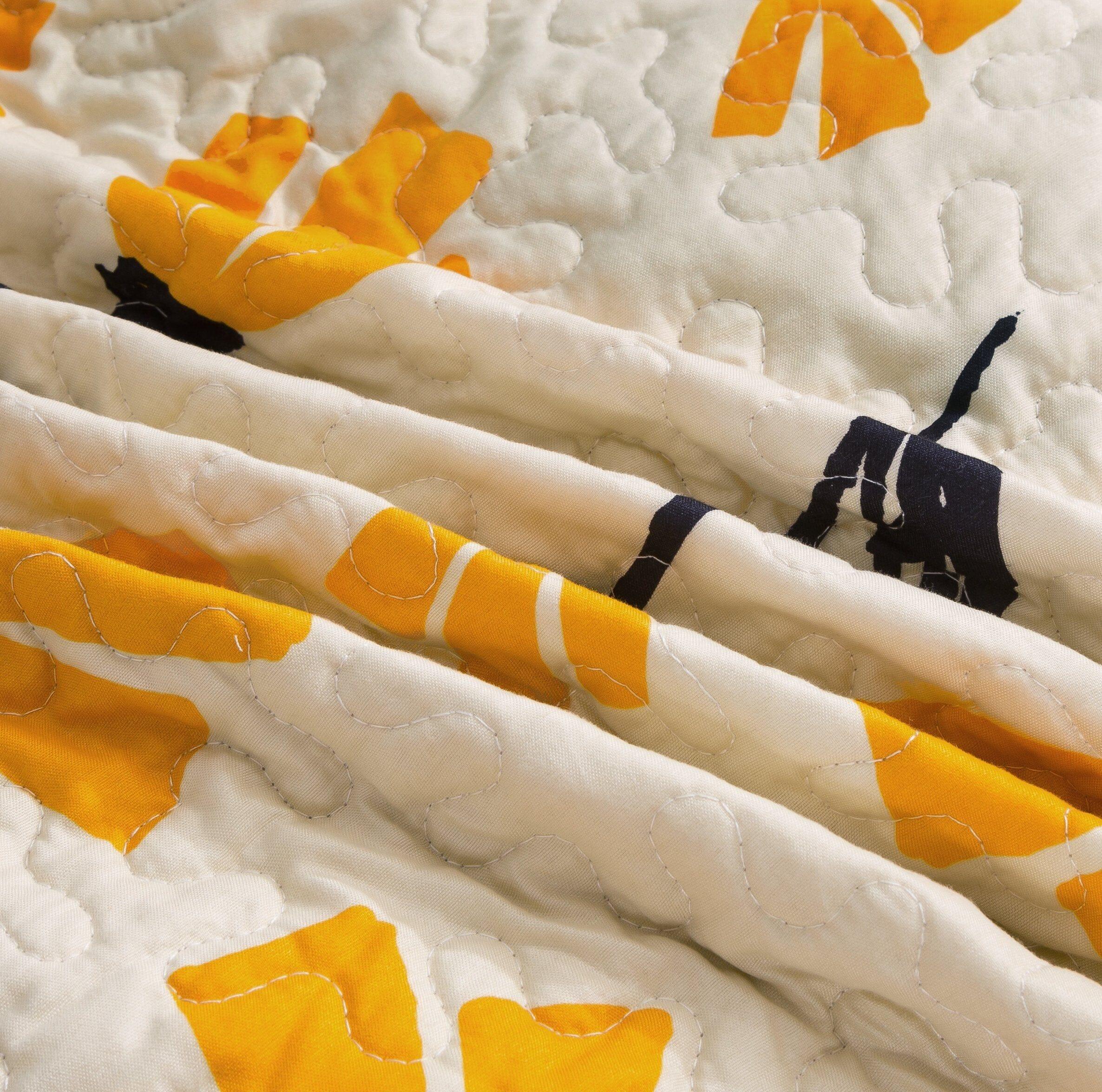 DaDa Bedding Yellow Fleur Floral Golden Orange Ivory Cream Scalloped Bedspread Set (18112) DaDalogy Bedding Collection