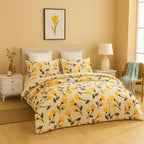 DaDa Bedding Yellow Fleur Floral Golden Orange Ivory Duvet Cover Set w/ Pillow Cases (18112) DaDalogy Bedding Collection