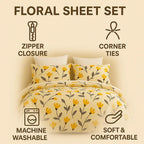 DaDa Bedding Yellow Fleur Floral Golden Orange Ivory Duvet Cover Set w/ Pillow Cases (18112) DaDalogy Bedding Collection