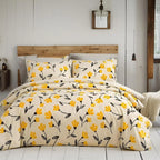 DaDa Bedding Yellow Fleur Floral Golden Orange Ivory Duvet Cover Set w/ Pillow Cases (18112) DaDalogy Bedding Collection