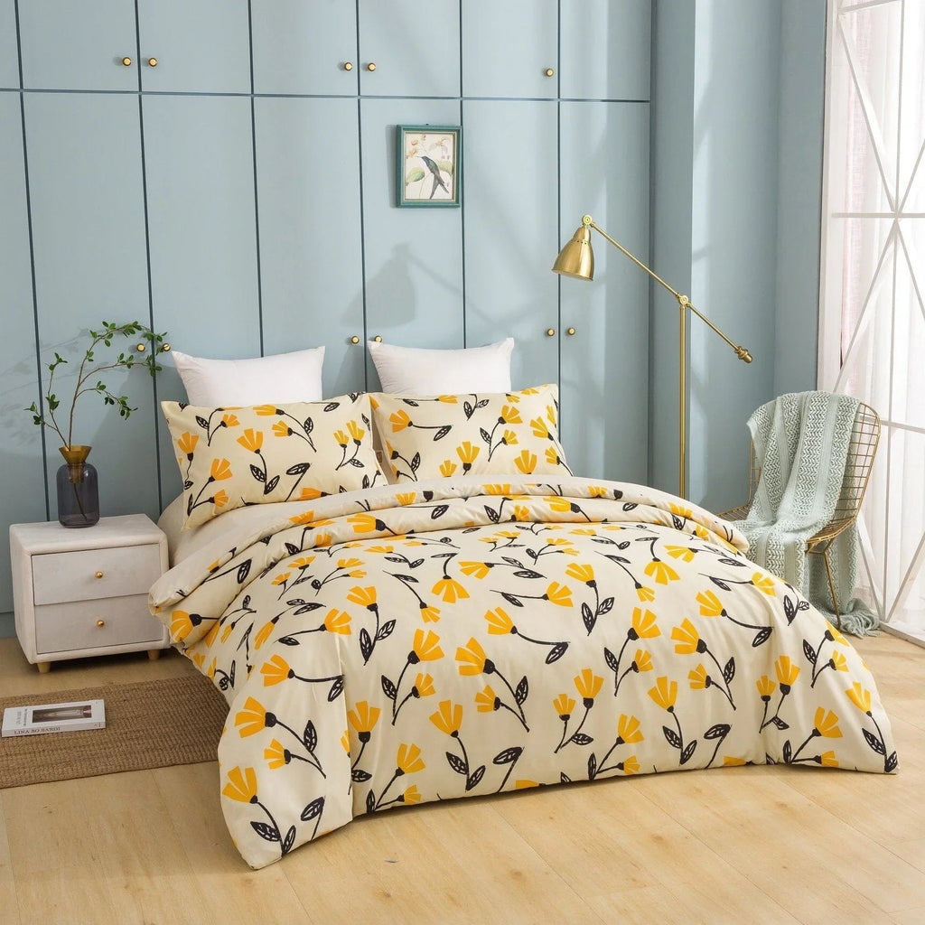 DaDa Bedding Yellow Fleur Floral Golden Orange Ivory Duvet Cover Set w/ Pillow Cases (18112) DaDalogy Bedding Collection
