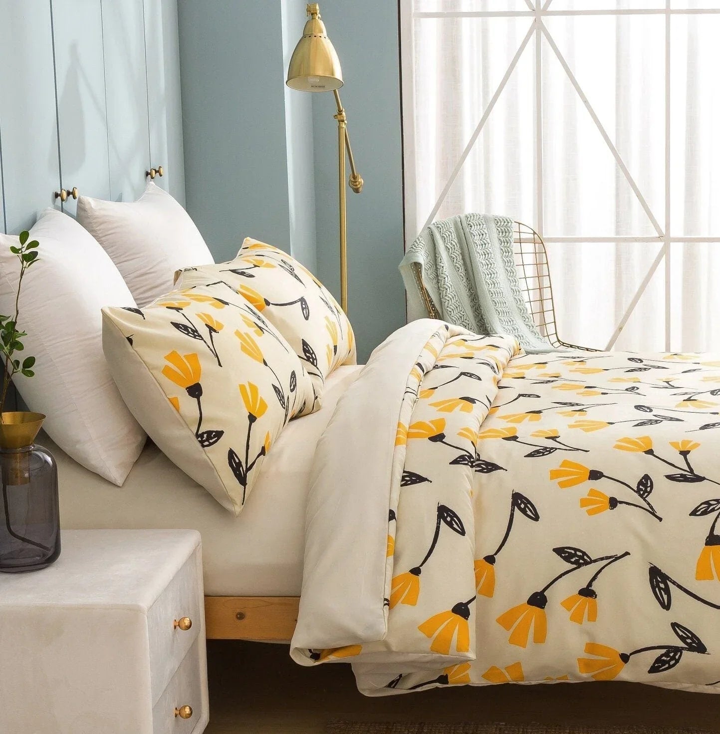 DaDa Bedding Yellow Fleur Floral Golden Orange Ivory Duvet Cover Set w/ Pillow Cases (18112) DaDalogy Bedding Collection