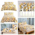 DaDa Bedding Yellow Fleur Golden Orange Botanical Ivory Duvet Cover & Fitted Flat Bed Sheets Set w/ Pillow Cases Window Valances (18112) DaDalogy Bedding Collection