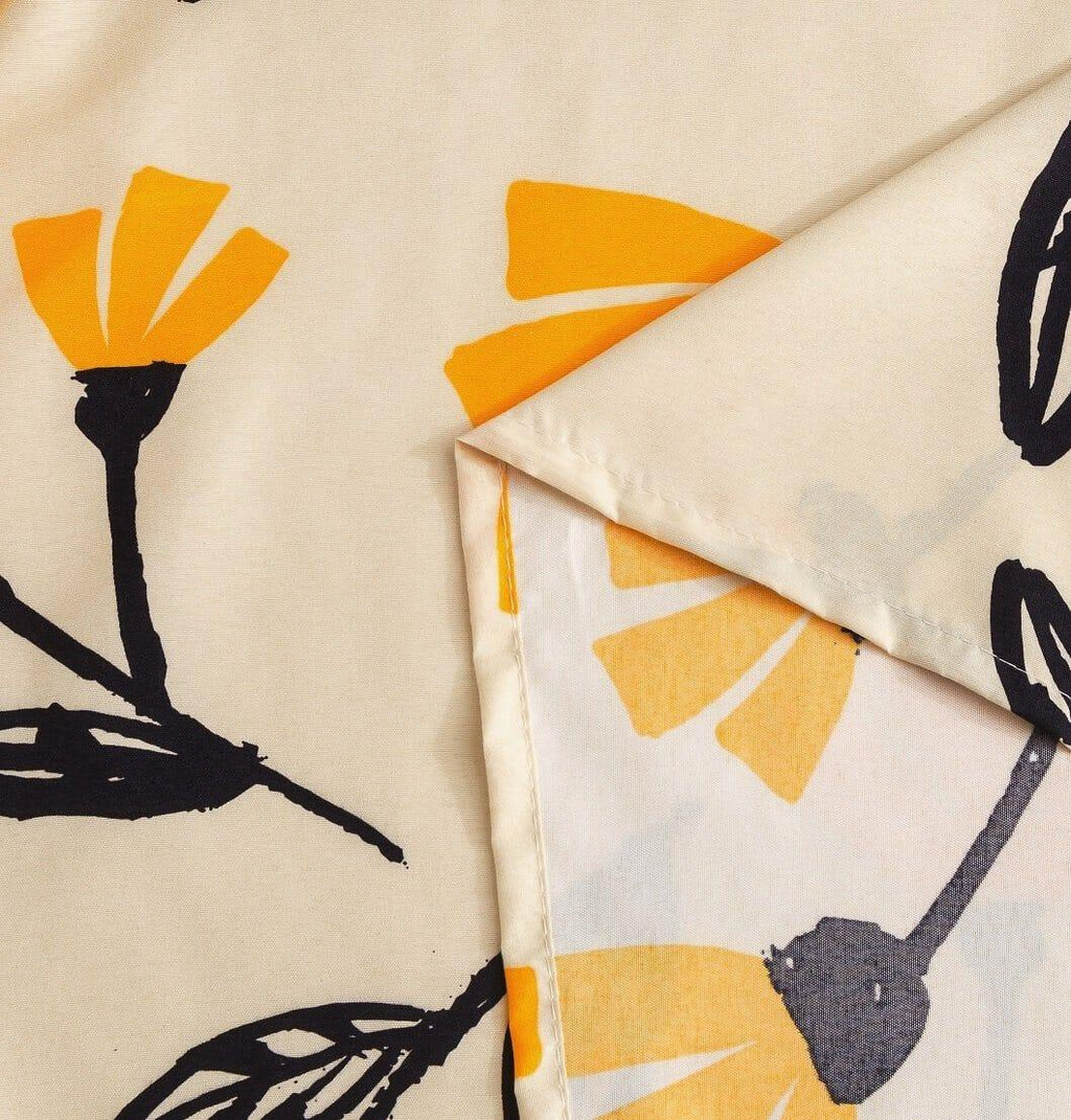 DaDa Bedding Yellow Fleur Golden Orange Floral Ivory Fitted & Flat Bed Sheets Set (18112) DaDalogy Bedding Collection