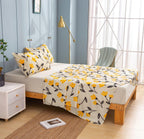 DaDa Bedding Yellow Fleur Golden Orange Floral Ivory Fitted & Flat Bed Sheets Set (18112) DaDalogy Bedding Collection