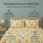 DaDa Bedding Yellow Fleur Golden Orange Floral Ivory Fitted & Flat Bed Sheets Set (18112) DaDalogy Bedding Collection