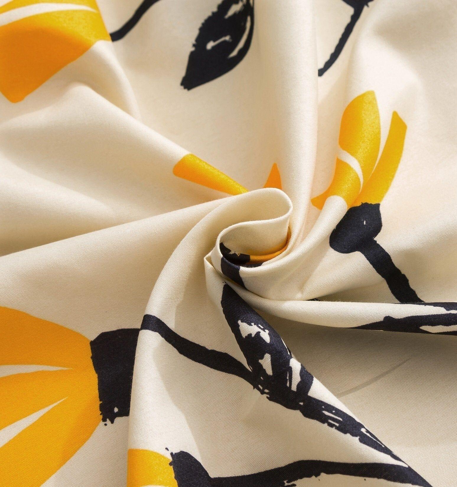 DaDa Bedding Yellow Fleur Golden Orange Floral Ivory Fitted & Flat Bed Sheets Set (18112) DaDalogy Bedding Collection