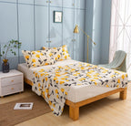 DaDa Bedding Yellow Fleur Golden Orange Floral Ivory Fitted & Flat Bed Sheets Set (18112) DaDalogy Bedding Collection