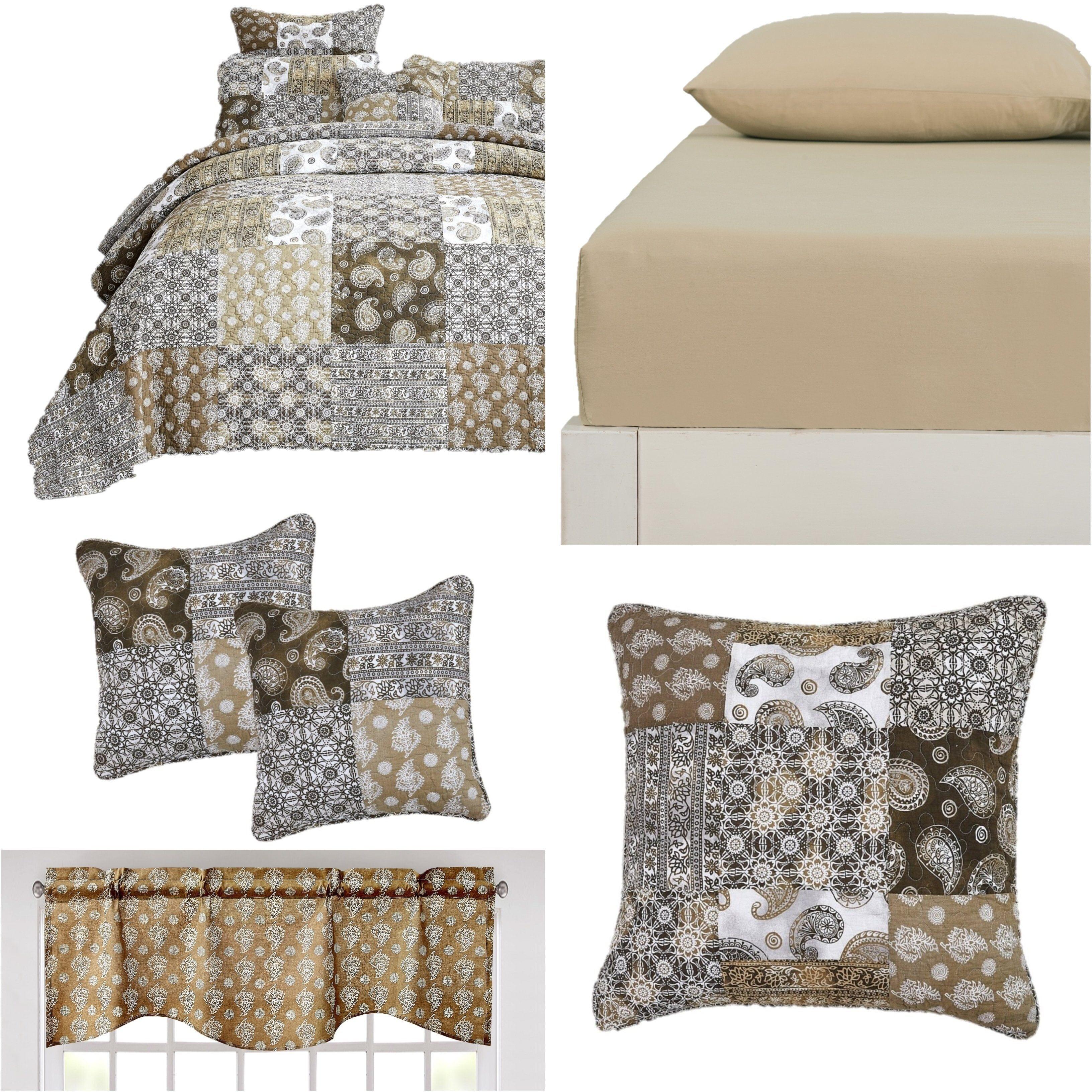 DaDalogy Bedding Bed in a Bag Bundle Set - Bohemian Paisley Dreams Floral Olive Brown Patchwork Bedspread Set (JHW885) DaDalogy Bedding Collection
