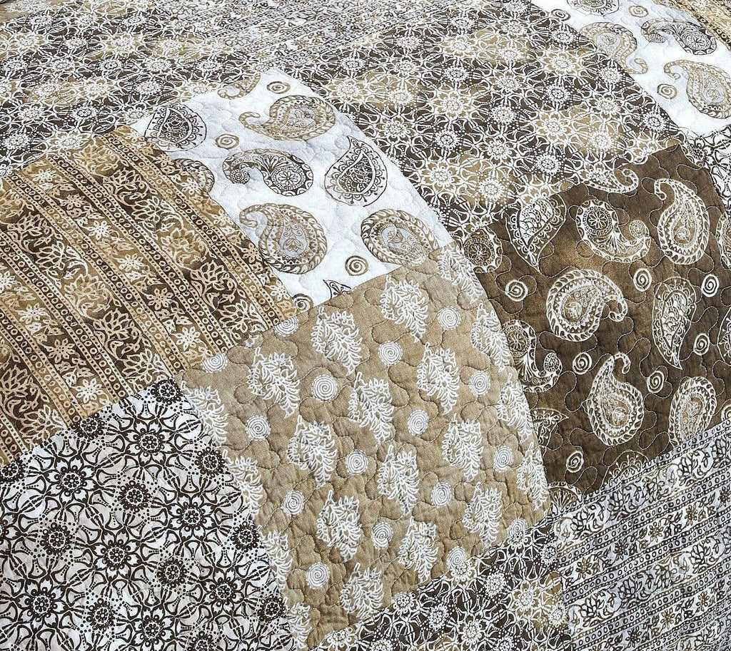 DaDalogy Bedding Bed in a Bag Bundle Set - Bohemian Paisley Dreams Floral Olive Brown Patchwork Bedspread Set (JHW885) DaDalogy Bedding Collection