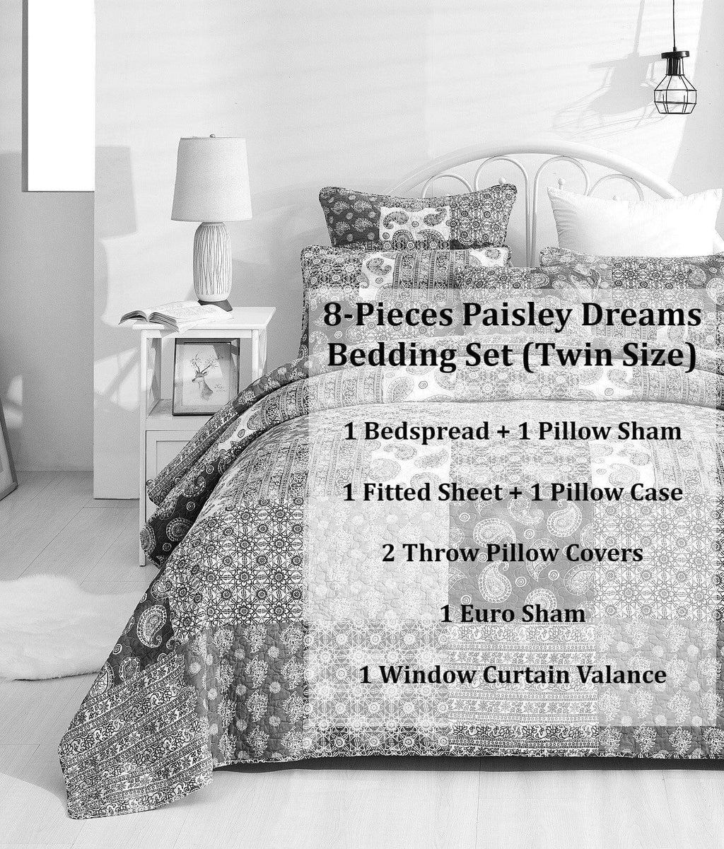 DaDalogy Bedding Bed in a Bag Bundle Set - Bohemian Paisley Dreams Floral Olive Brown Patchwork Bedspread Set (JHW885) DaDalogy Bedding Collection