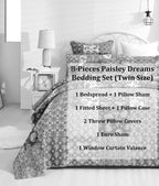 DaDalogy Bedding Bed in a Bag Bundle Set - Bohemian Paisley Dreams Floral Olive Brown Patchwork Bedspread Set (JHW885) DaDalogy Bedding Collection