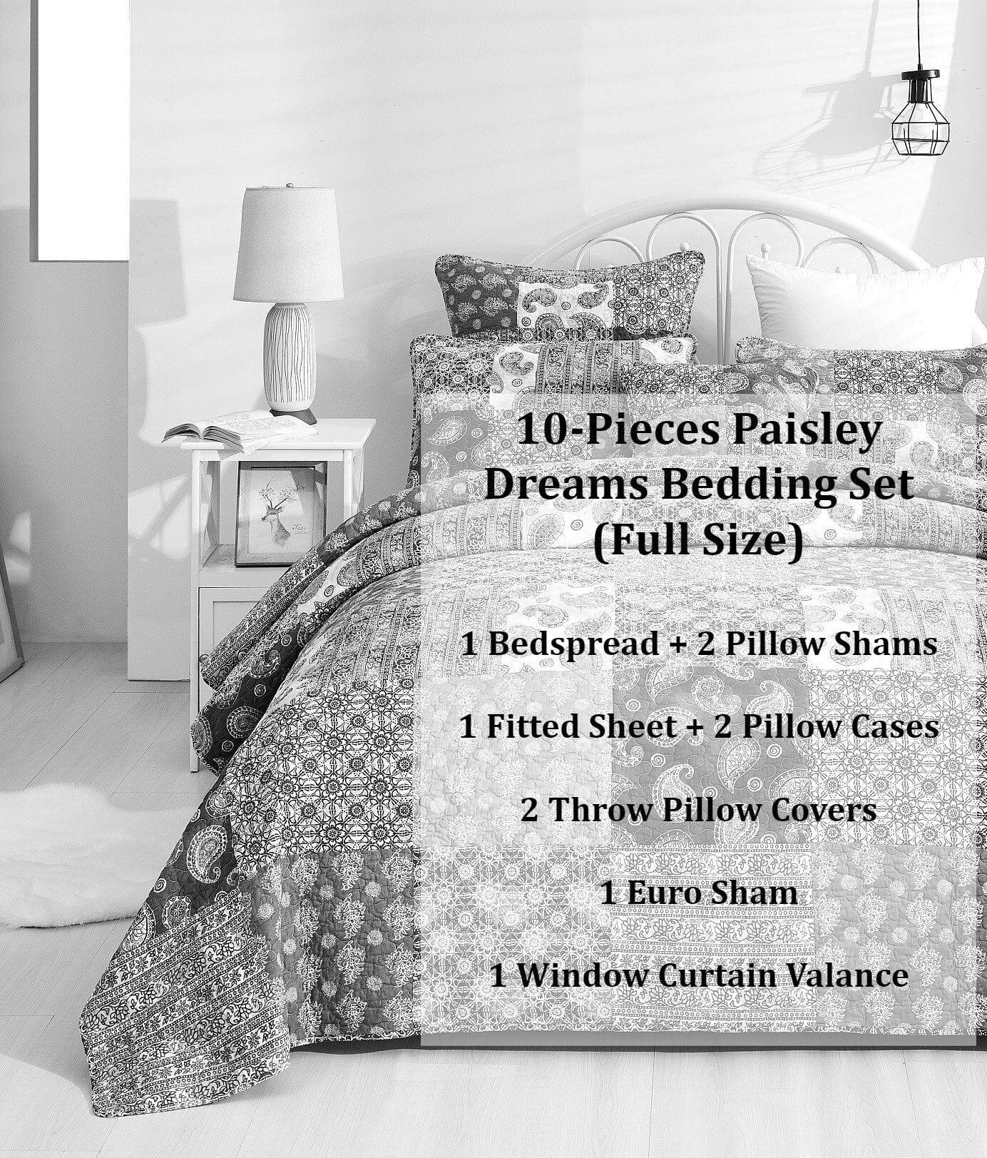 DaDalogy Bedding Bed in a Bag Bundle Set - Bohemian Paisley Dreams Floral Olive Brown Patchwork Bedspread Set (JHW885) DaDalogy Bedding Collection