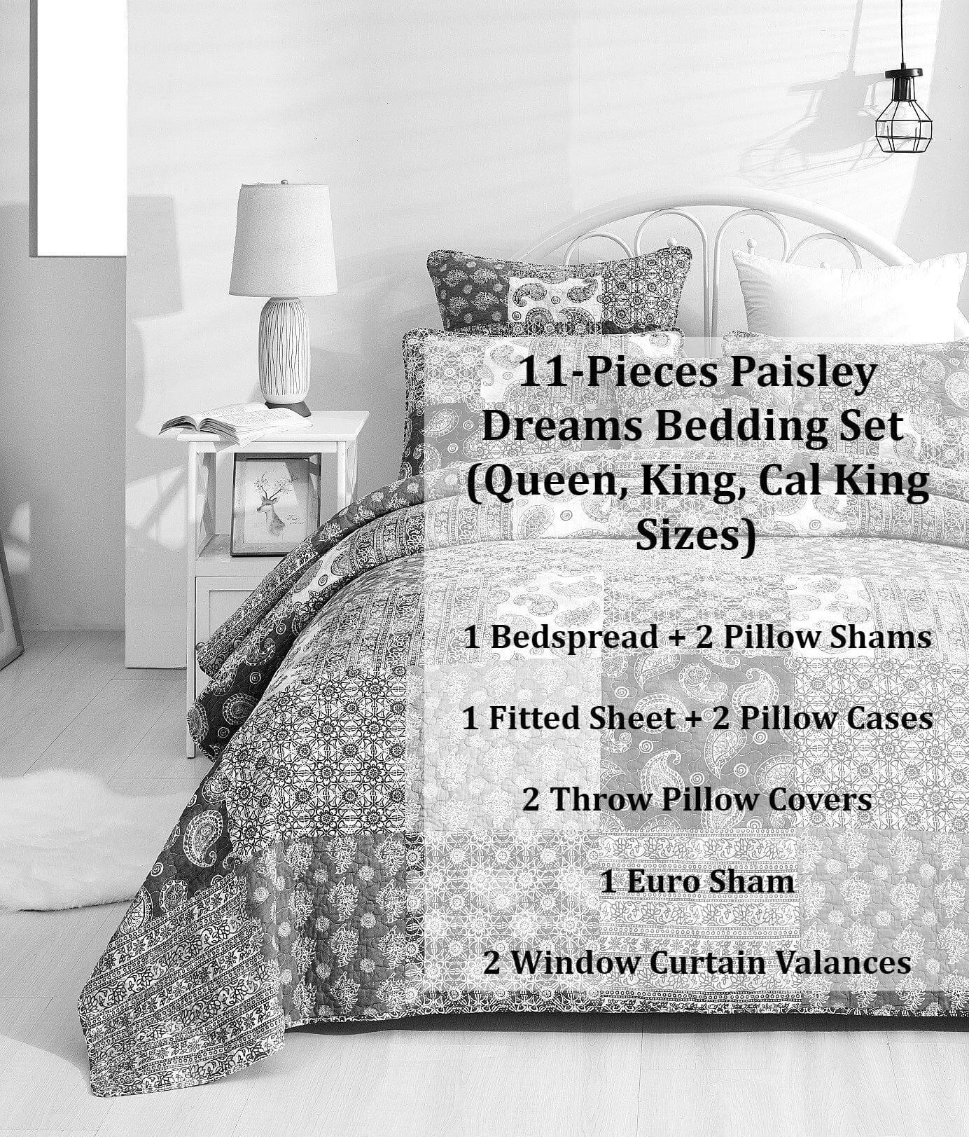 DaDalogy Bedding Bed in a Bag Bundle Set - Bohemian Paisley Dreams Floral Olive Brown Patchwork Bedspread Set (JHW885) DaDalogy Bedding Collection