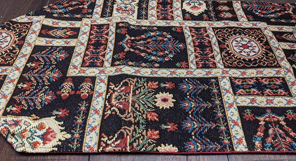 DaDalogy Bedding Elegant Woven Mughal Floral Tapestry Table Runner, Dark Noir Botanical Vintage Fleur (18197)