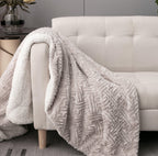 Dadalogy Bedding Lavender Grey Faux Fur Throw Blanket - Dreamy Geometric Embossed Sherpa Backside -... - House Of Avana