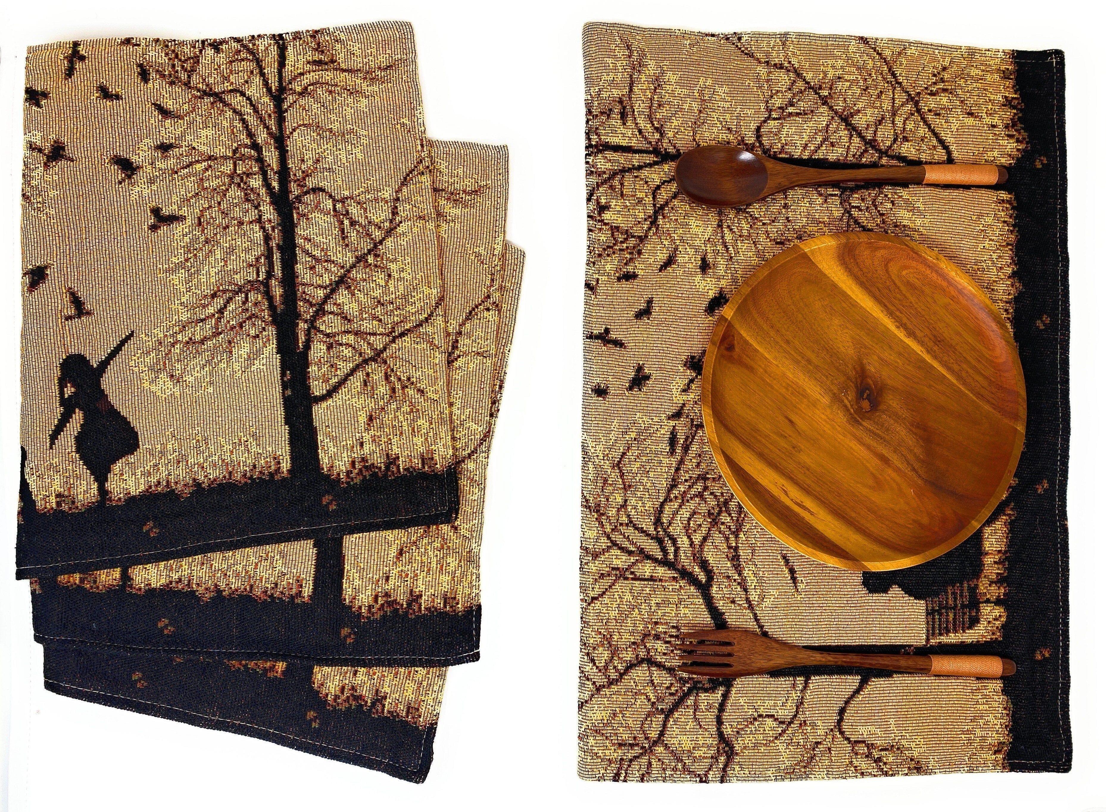 DaDalogy Bedding Set of 4 Pieces Autumn Birds Blessing Tapestry Dining Placemats 13” x 19” (Thanksgiving) DaDalogy Bedding Collection