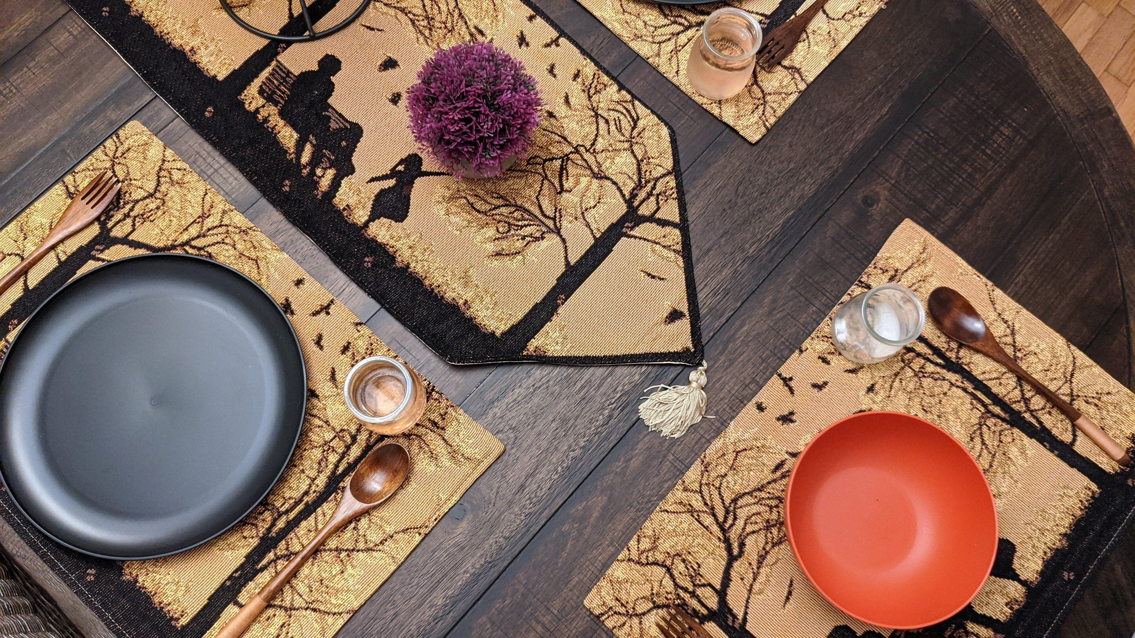 DaDalogy Bedding Set of 4 Pieces Autumn Birds Blessing Tapestry Dining Placemats 13” x 19” (Thanksgiving) DaDalogy Bedding Collection