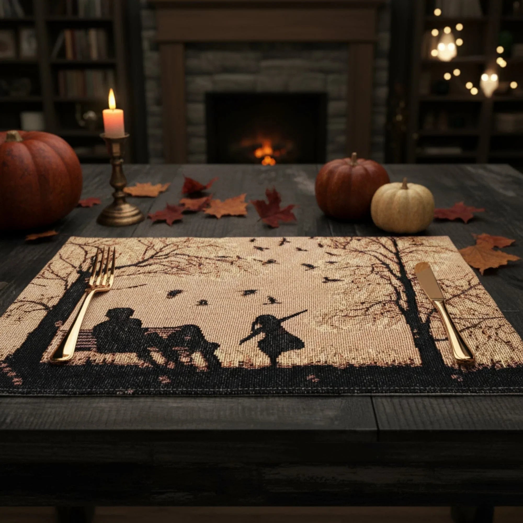 DaDalogy Bedding Set of 4 Pieces Autumn Birds Blessing Tapestry Dining Placemats 13” x 19” (Thanksgiving) DaDalogy Bedding Collection