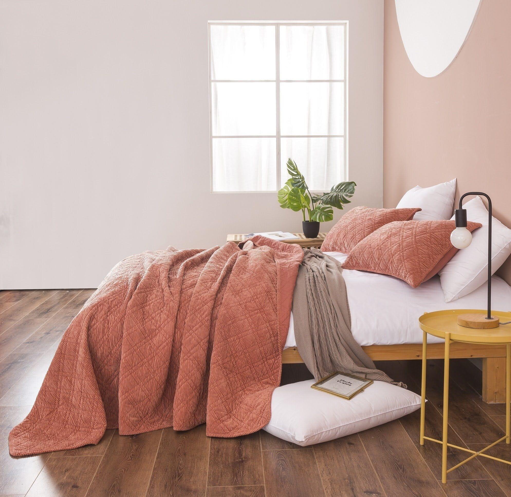 DaDalogy Bedding Terracotta Coral Brick Orange Soft Velour Corduroy Bedspread Set (JHW952) DaDalogy Bedding Collection