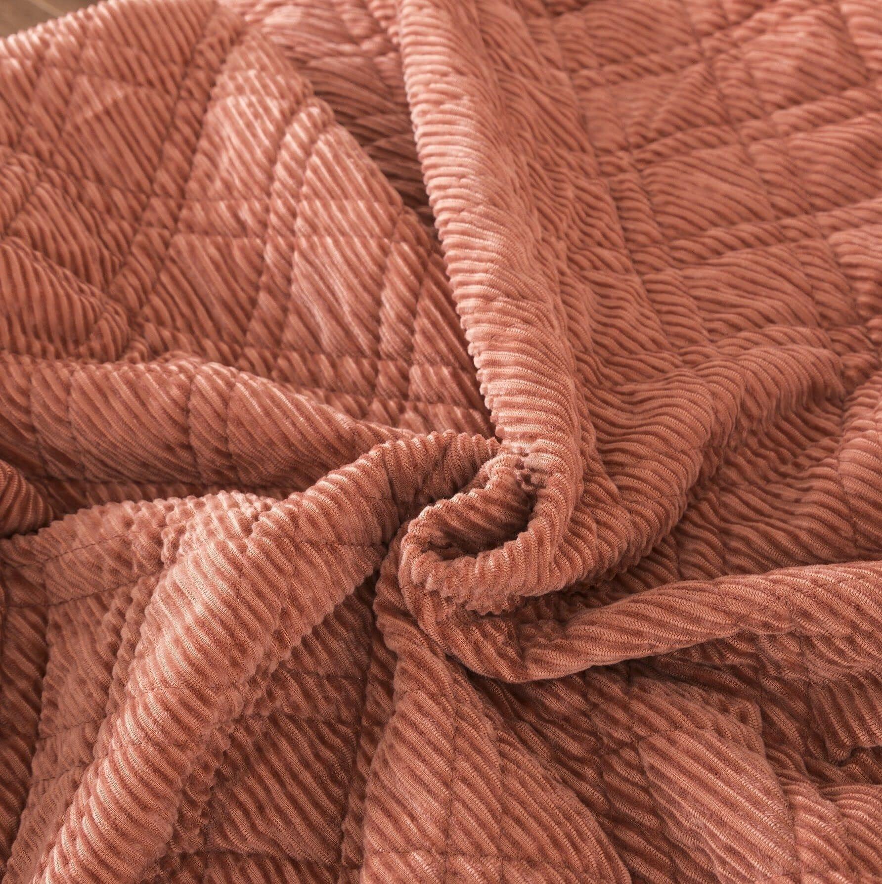 DaDalogy Bedding Terracotta Coral Brick Orange Soft Velour Corduroy Bedspread Set (JHW952) DaDalogy Bedding Collection