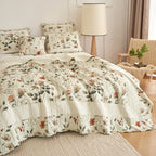 DaDalogy Enchanted Meadow Bed in a bag Set - Victoria Garden Delicate Floral Symphony in Beige, Rose, and Soft Green, Luxuriously Soft Quilted Set DaDalogy Bedding Collection