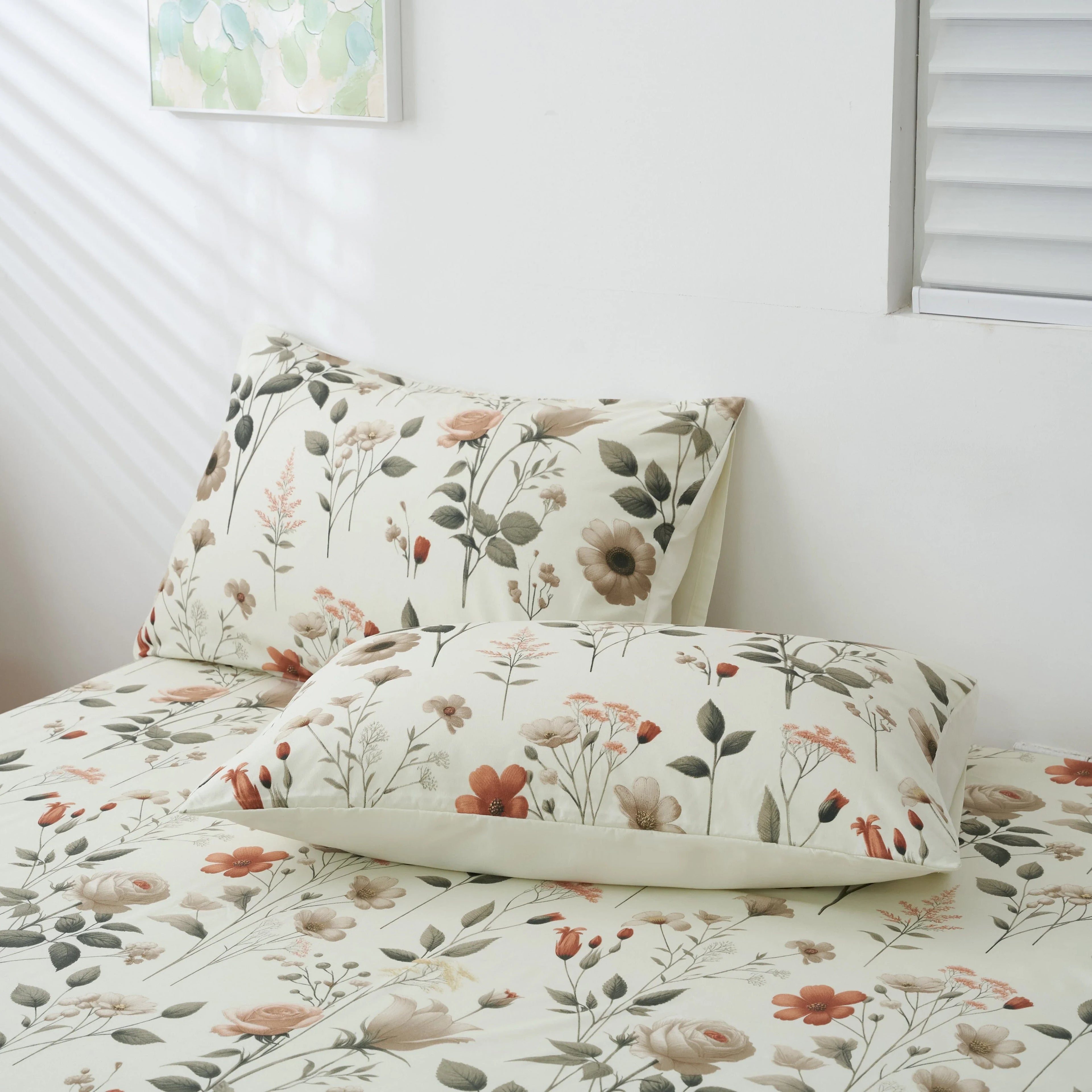DaDalogy Enchanted Meadow Bed in a bag Set - Victoria Garden Delicate Floral Symphony in Beige, Rose, and Soft Green, Luxuriously Soft Quilted Set DaDalogy Bedding Collection