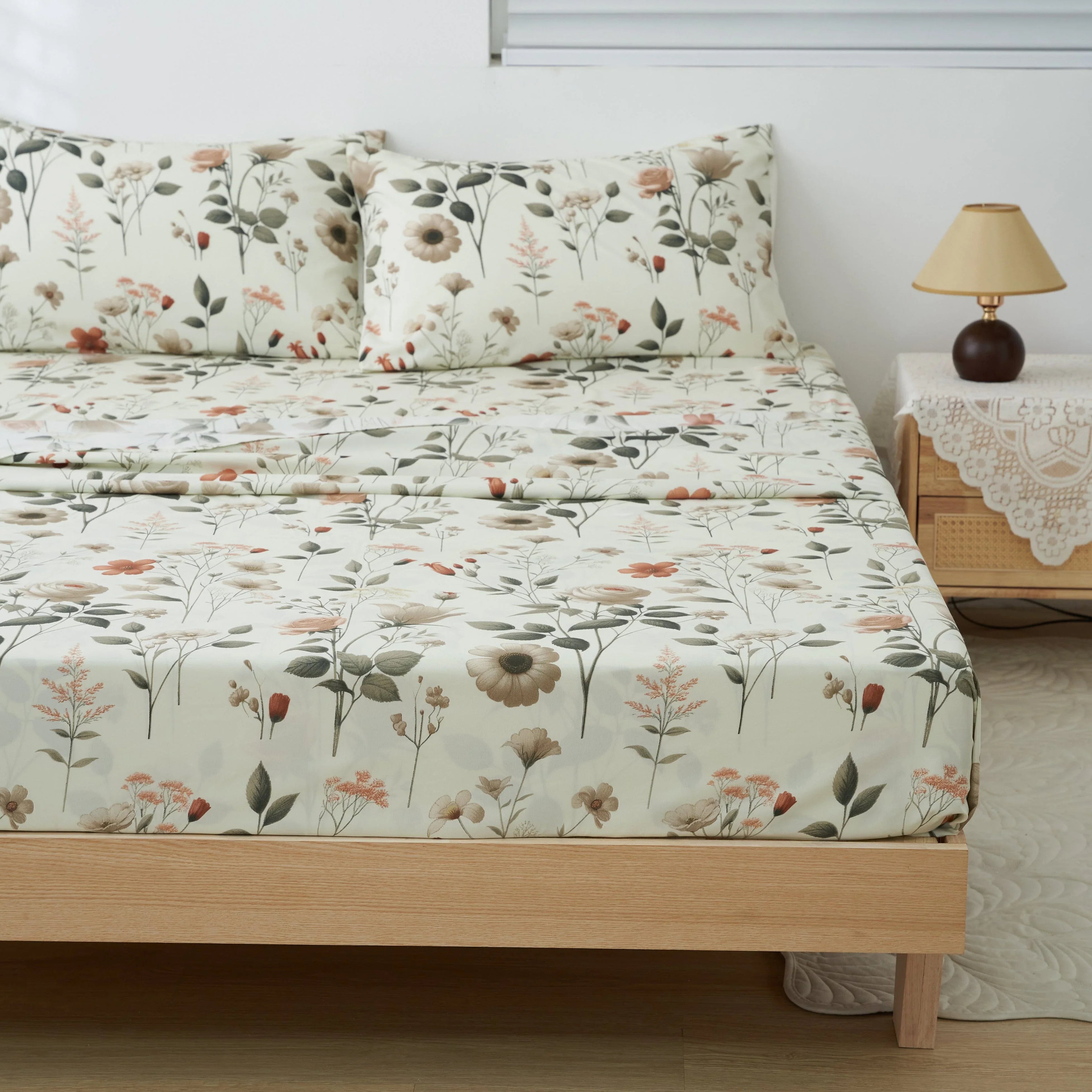 DaDalogy Enchanted Meadow Bed in a bag Set - Victoria Garden Delicate Floral Symphony in Beige, Rose, and Soft Green, Luxuriously Soft Quilted Set DaDalogy Bedding Collection