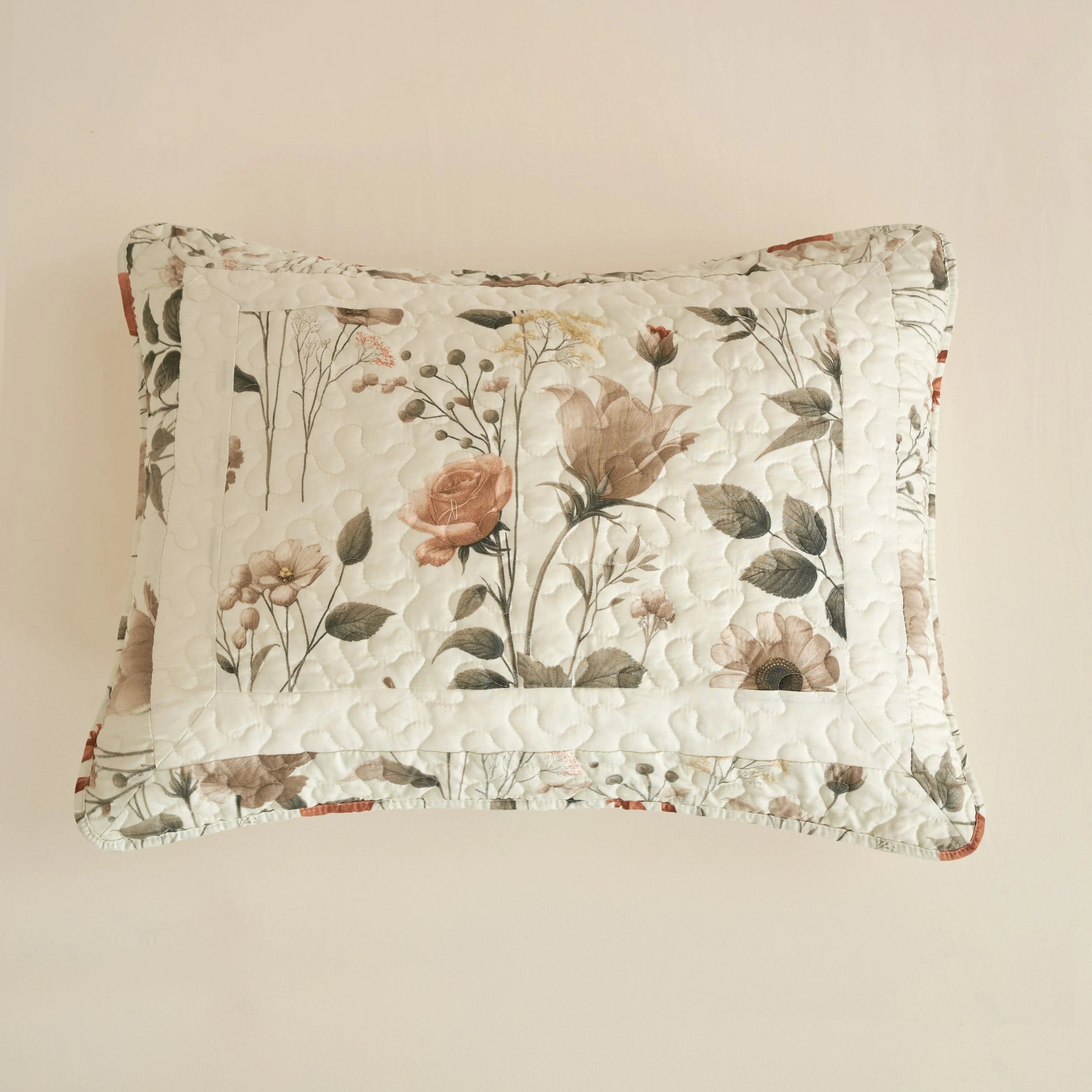 DaDalogy Enchanted Meadow Bed in a bag Set - Victoria Garden Delicate Floral Symphony in Beige, Rose, and Soft Green, Luxuriously Soft Quilted Set DaDalogy Bedding Collection