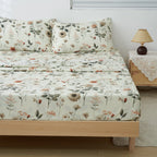 DaDalogy Enchanted Meadow Bed Sheet Set - Floral Harmony in Beige, Rose, and Soft Green, Premium Soft Microfiber, Machine Washable, Deep Pocket 14 - 15 Inches + Flat Sheet DaDalogy Bedding Collection