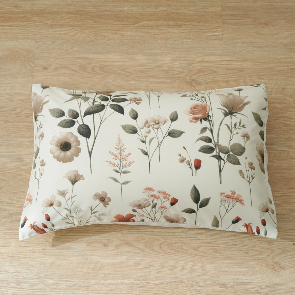DaDalogy Enchanted Meadow Bed Sheet Set - Floral Harmony in Beige, Rose, and Soft Green, Premium Soft Microfiber, Machine Washable, Deep Pocket 14 - 15 Inches + Flat Sheet DaDalogy Bedding Collection