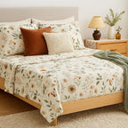 DaDalogy Enchanted Meadow Bed Sheet Set - Floral Harmony in Beige, Rose, and Soft Green, Premium Soft Microfiber, Machine Washable, Deep Pocket 14 - 15 Inches + Flat Sheet DaDalogy Bedding Collection