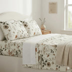 DaDalogy Enchanted Meadow Bed Sheet Set - Floral Harmony in Beige, Rose, and Soft Green, Premium Soft Microfiber, Machine Washable, Deep Pocket 14 - 15 Inches + Flat Sheet DaDalogy Bedding Collection
