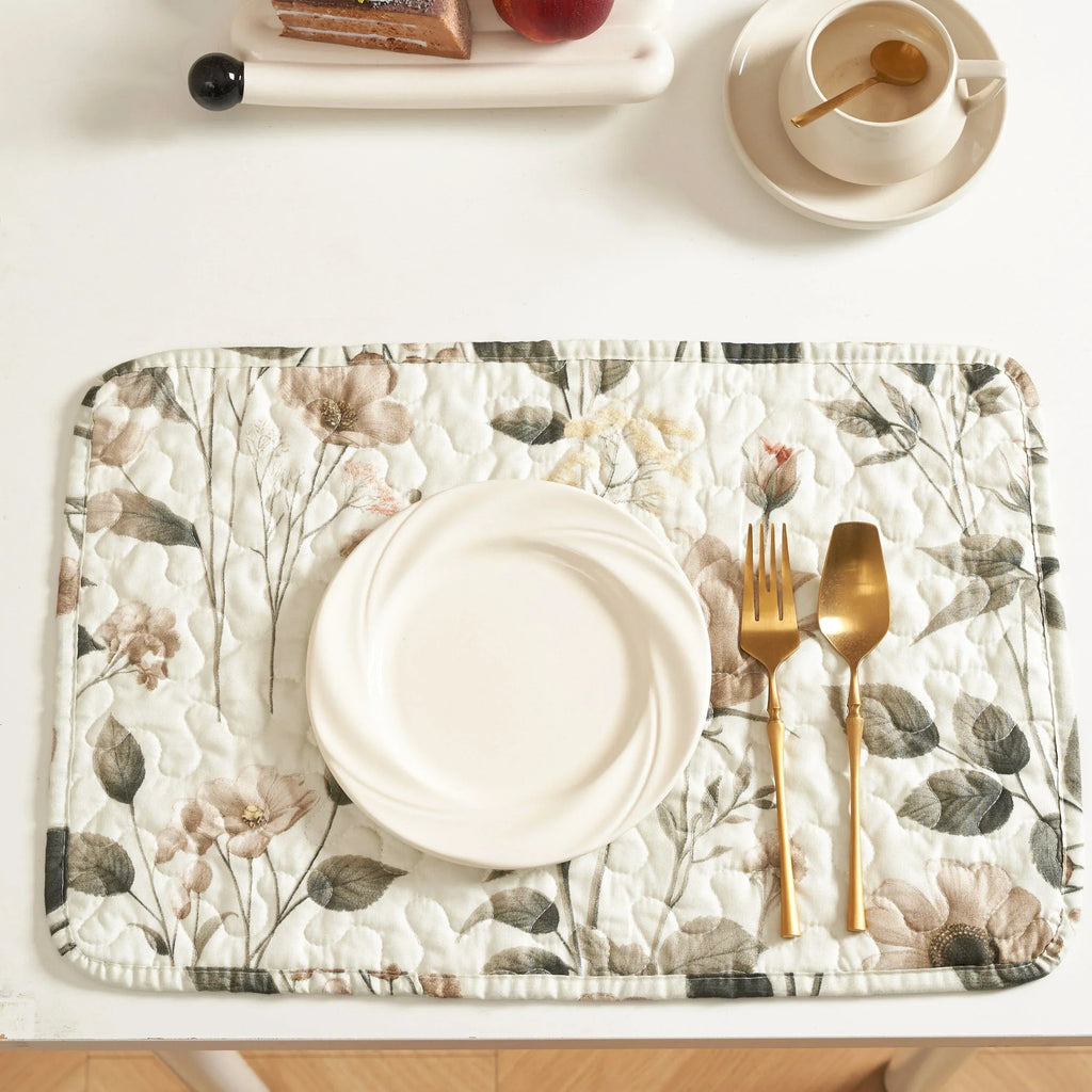 DaDalogy Enchanted Meadow Placemats - Set of 4, Floral Elegance in Beige, Rose, and Soft Green, Premium Soft Microfiber, Perfect for Any Meal, 13x19 Inches DaDalogy Bedding Collection