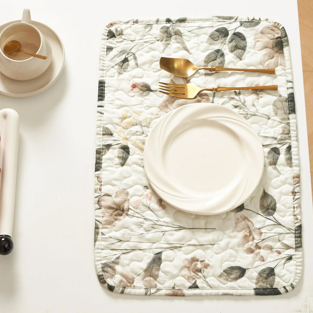 DaDalogy Enchanted Meadow Placemats - Set of 4, Floral Elegance in Beige, Rose, and Soft Green, Premium Soft Microfiber, Perfect for Any Meal, 13x19 Inches DaDalogy Bedding Collection