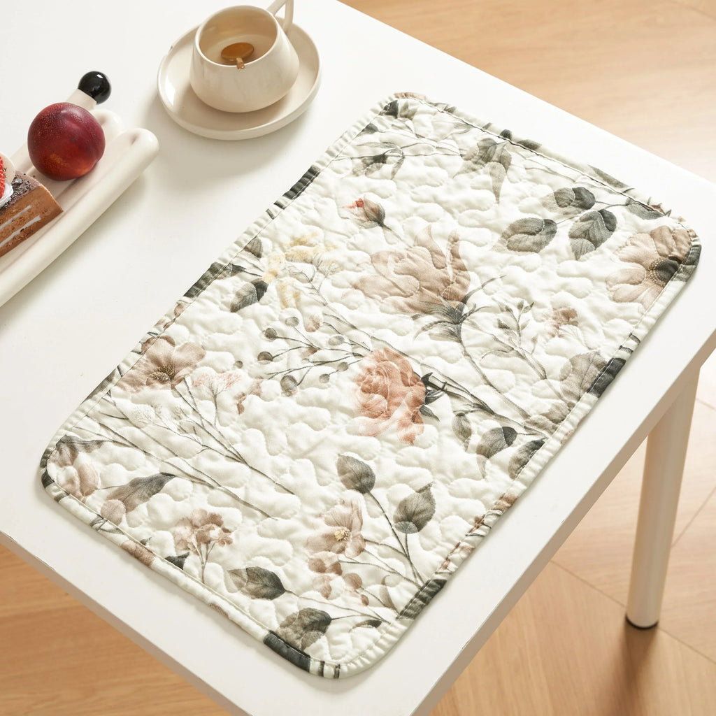 DaDalogy Enchanted Meadow Placemats - Set of 4, Floral Elegance in Beige, Rose, and Soft Green, Premium Soft Microfiber, Perfect for Any Meal, 13x19 Inches DaDalogy Bedding Collection