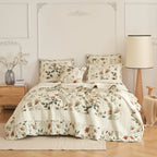 DaDalogy Enchanted Meadow Quilt Set - Victoria Garden Delicate Floral Symphony in Beige, Rose, and Soft Green, Luxuriously Soft Quilted Bedspread Set DaDalogy Bedding Collection