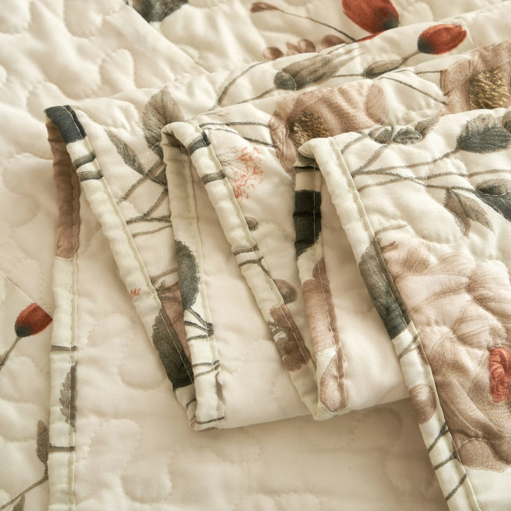 DaDalogy Enchanted Meadow Quilt Set - Victoria Garden Delicate Floral Symphony in Beige, Rose, and Soft Green, Luxuriously Soft Quilted Bedspread Set DaDalogy Bedding Collection