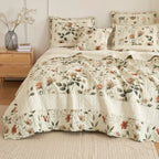 DaDalogy Enchanted Meadow Quilt Set - Victoria Garden Delicate Floral Symphony in Beige, Rose, and Soft Green, Luxuriously Soft Quilted Bedspread Set DaDalogy Bedding Collection