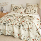 DaDalogy Enchanted Meadow Quilt Set - Victoria Garden Delicate Floral Symphony in Beige, Rose, and Soft Green, Luxuriously Soft Quilted Bedspread Set DaDalogy Bedding Collection
