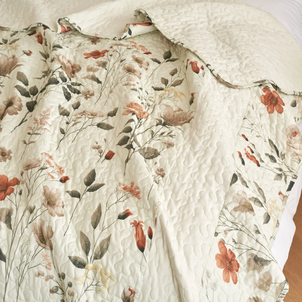 DaDalogy Enchanted Meadow Quilt Set - Victoria Garden Delicate Floral Symphony in Beige, Rose, and Soft Green, Luxuriously Soft Quilted Bedspread Set DaDalogy Bedding Collection