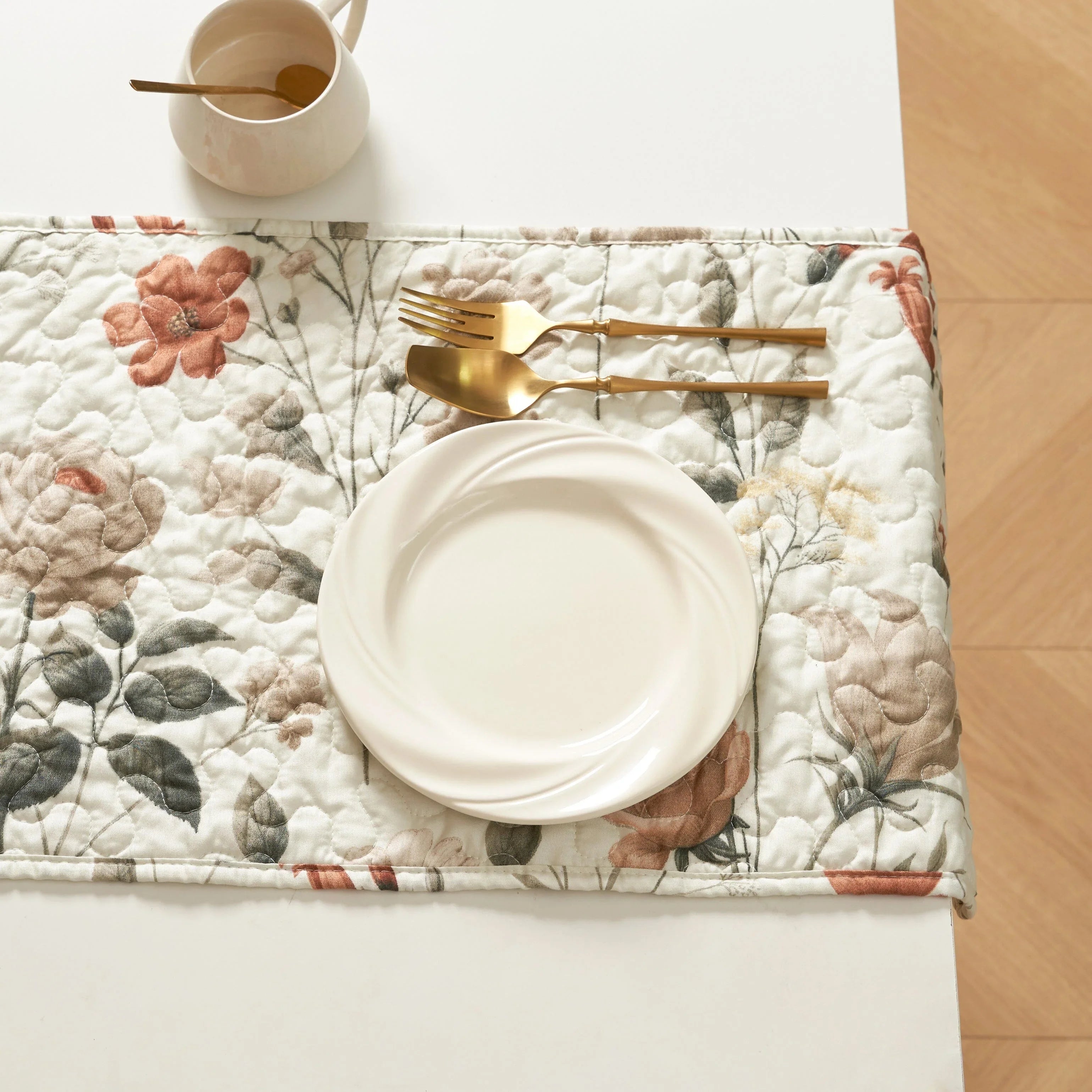 DaDalogy Enchanted Meadow Reversible Dinner Table Runner - Floral Elegance in Beige, Rose, and Soft Olive Green, Premium Soft Microfiber Quilted Table Runner DaDalogy Bedding Collection