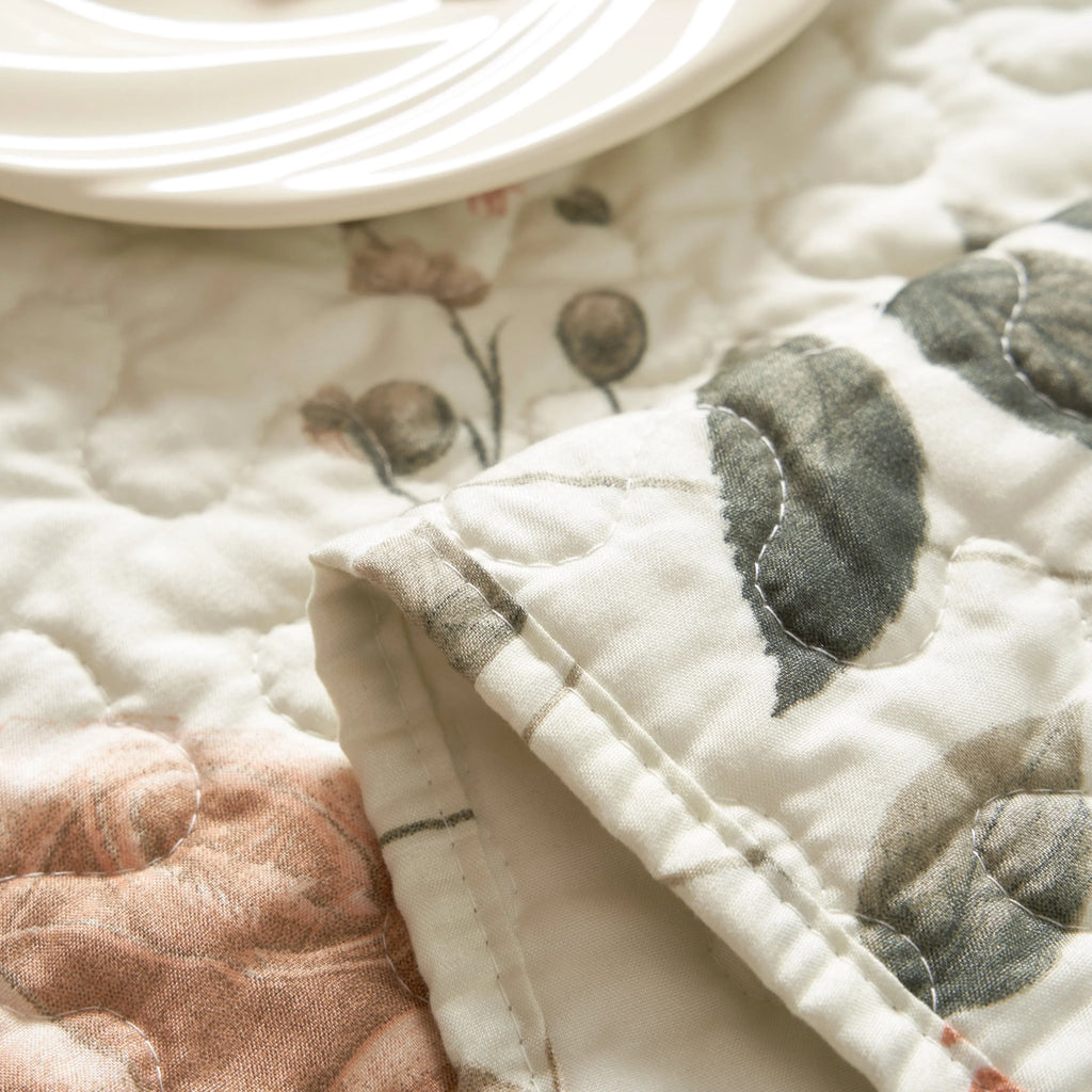 DaDalogy Enchanted Meadow Reversible Dinner Table Runner - Floral Elegance in Beige, Rose, and Soft Olive Green, Premium Soft Microfiber Quilted Table Runner DaDalogy Bedding Collection
