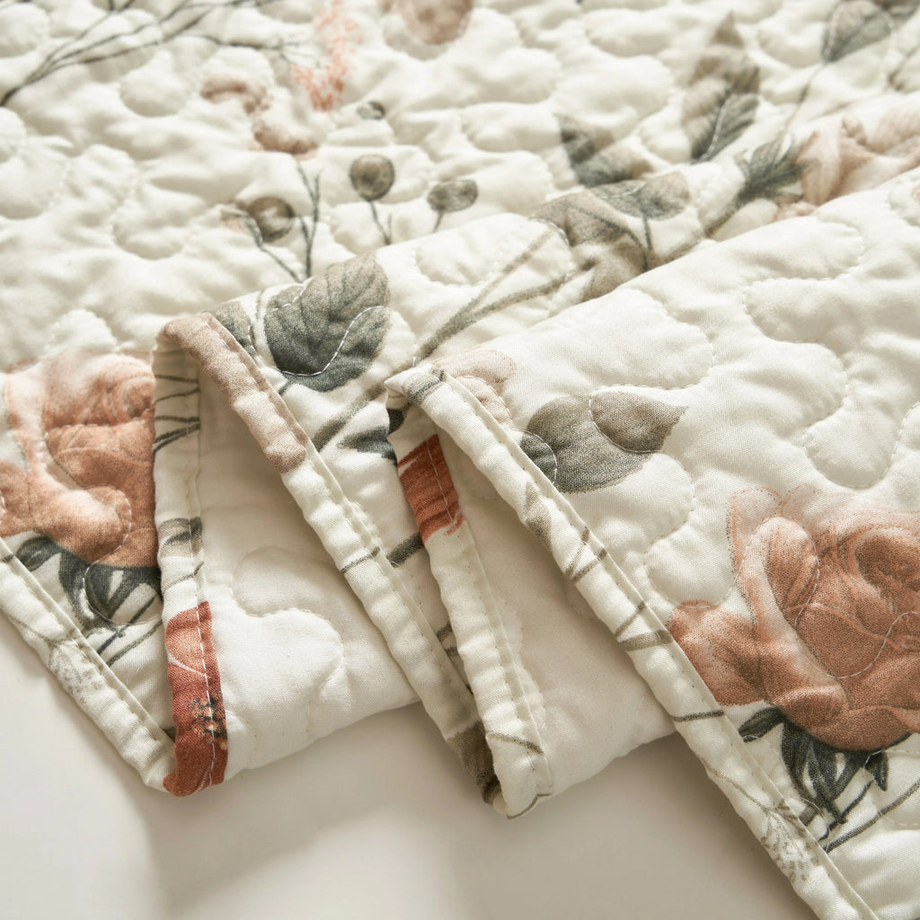 DaDalogy Enchanted Meadow Reversible Dinner Table Runner - Floral Elegance in Beige, Rose, and Soft Olive Green, Premium Soft Microfiber Quilted Table Runner DaDalogy Bedding Collection
