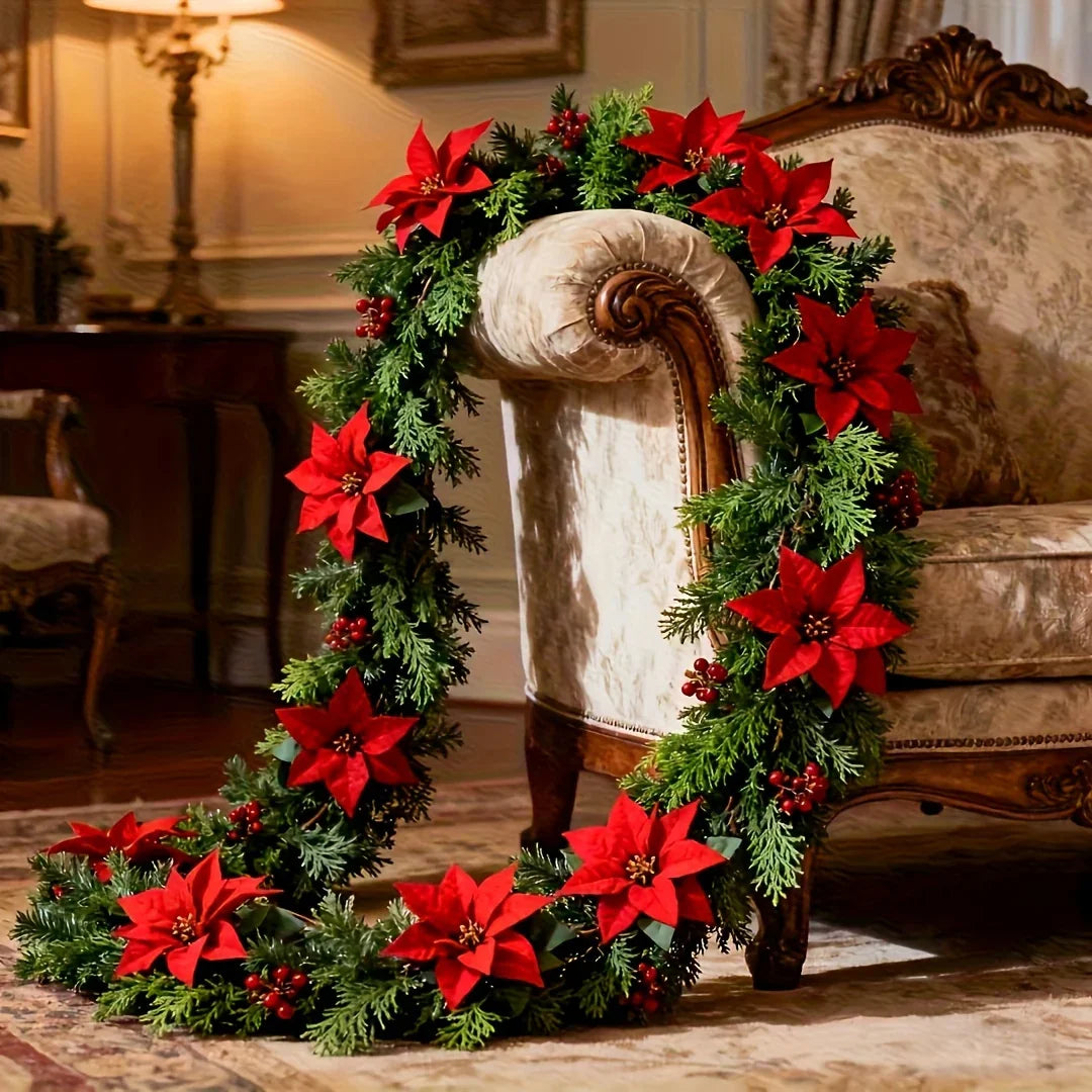 1pc Large Christmas Artificial Red Poinsettia Pine Branches, Realistic Vines and Home Decor for Indoor/Outdoor Holiday Decoration, Suitable for Various Festive Ornaments, Christmas Tree Decorations, Christmas Tree Ornaments House Of Avana