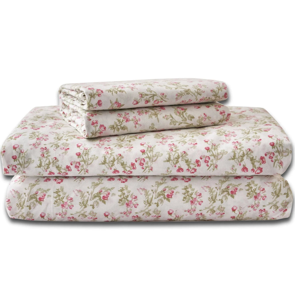 DaDa Bedding Collection Romantic Coquette Sheet Set - 100% Cotton [ Poplin Cotton ] Floral Fitted & Flat Sheets with Pillowcases - Deep Pocket Design - Soft, Breathable, Wrinkle-Resistant DaDalogy Bedding Collection