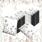 100-Pack White & Black Dandelion Biodegradable Napkins - 6.5"x6.5" - House Of Avana