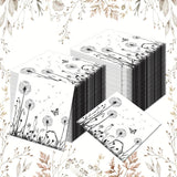 100-Pack White & Black Dandelion Biodegradable Napkins - 6.5"x6.5" - House Of Avana