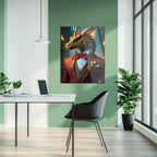Dapper Dragon Gentleman Glass Wall Art – Fantasy Beast in Elegant Red Suit-KAFCD011 Peony Atelier