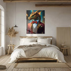 Dapper Dragon Gentleman Glass Wall Art – Fantasy Beast in Elegant Red Suit-KAFCD011 Peony Atelier